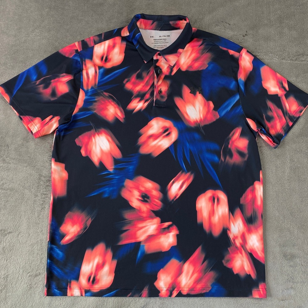 Under Armour Polo Mens XL Navy Red Floral The Playoff Polo 1327037 Short Sleeve